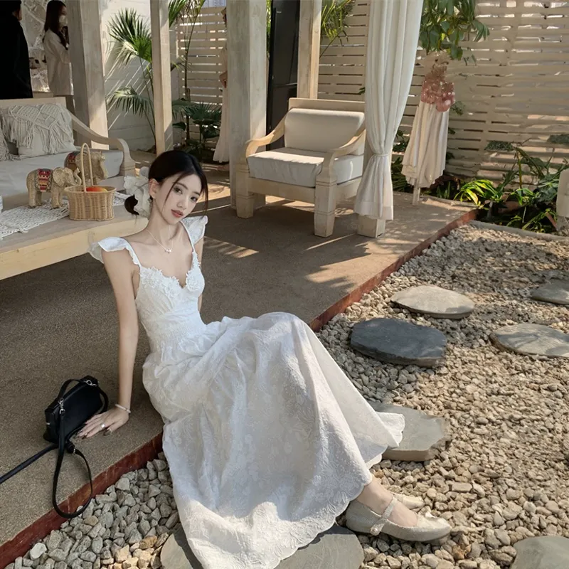 Mu Xiao Xin Slip Dresses Women's White-5