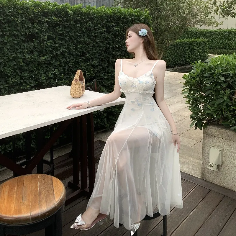 Mu Xiao Xin Slip Dresses Women's White-3