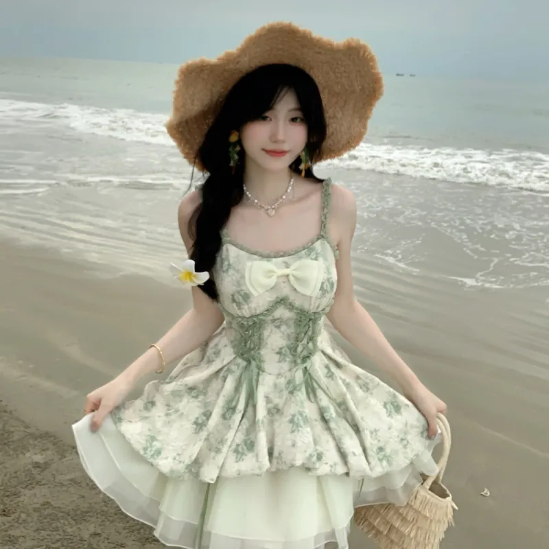 Mu Xiao Xin Slip Dresses Women's Green-3