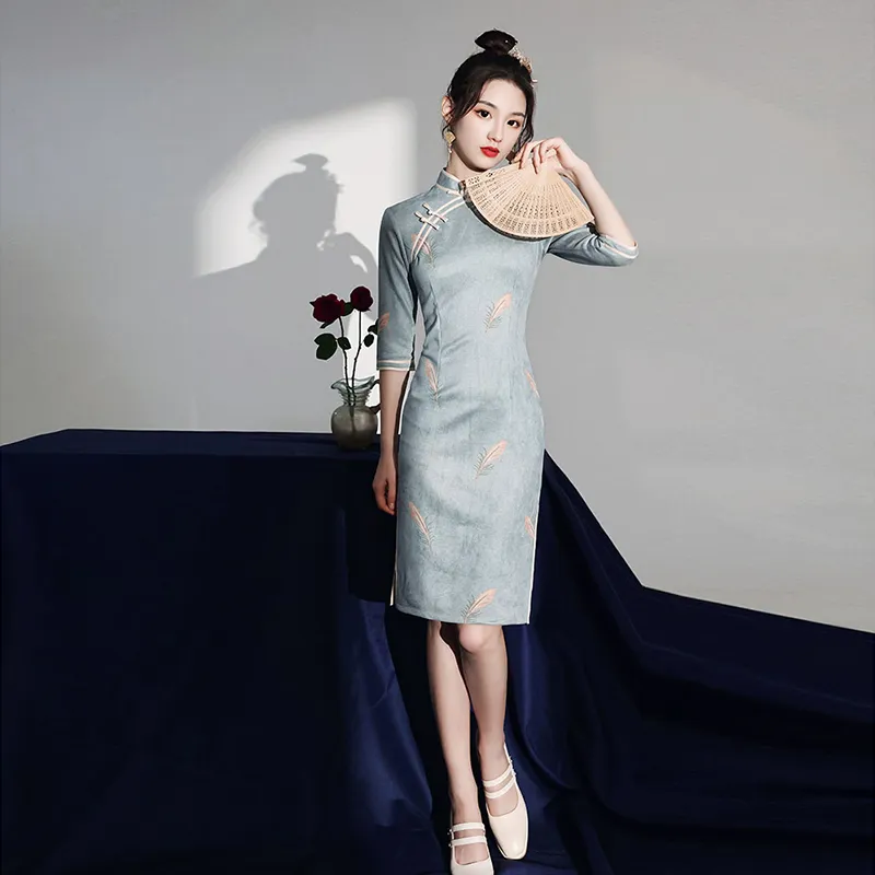 Mu Xiao Xin Cheongsams Women's Light Blue-1