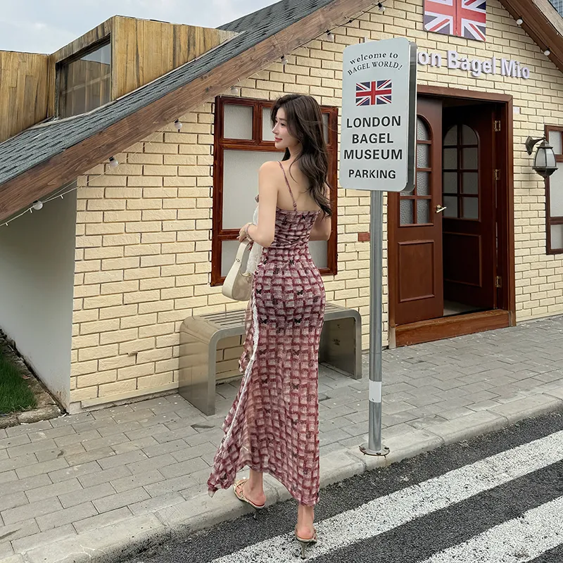 Mu Xiao Xin Slip Dresses Women's Red Plaid-2