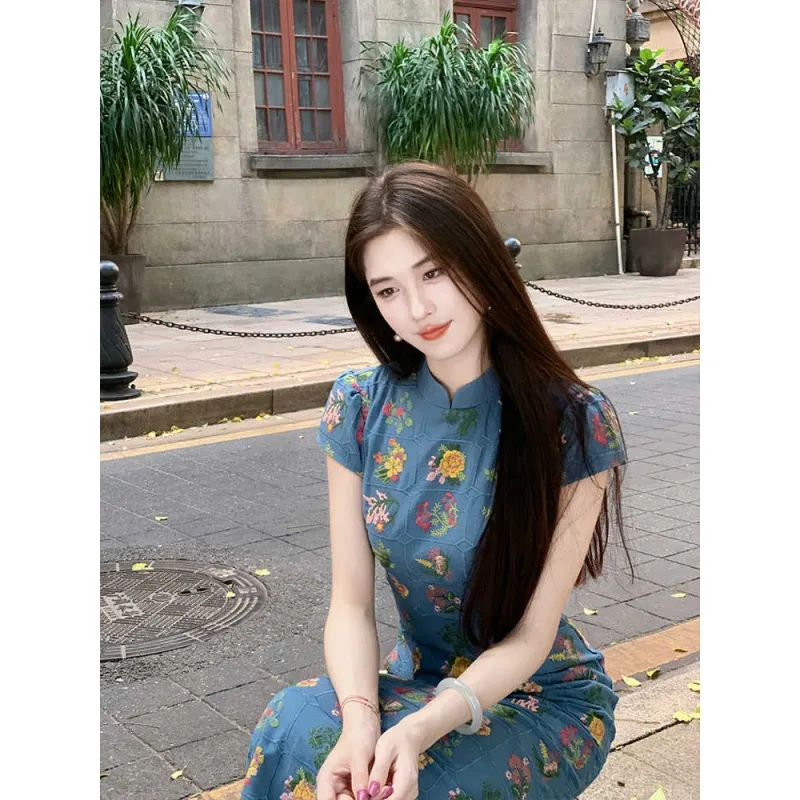 Mu Xiao Xin Cheongsams Women's Navy Blue-3