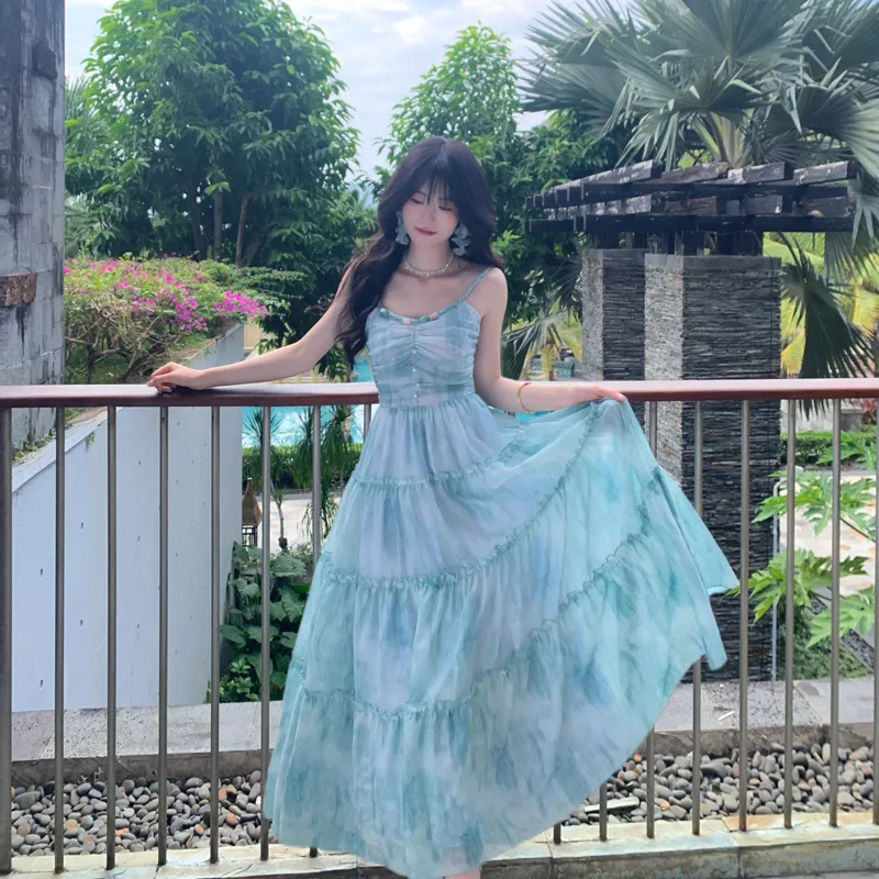 Mu Xiao Xin Slip Dresses Women's Turquoise-2