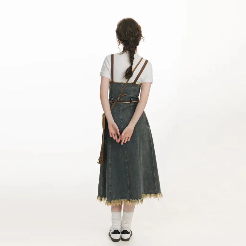 Mu Xiao Xin Slip Dresses Women's Blue With Waist Strap-3