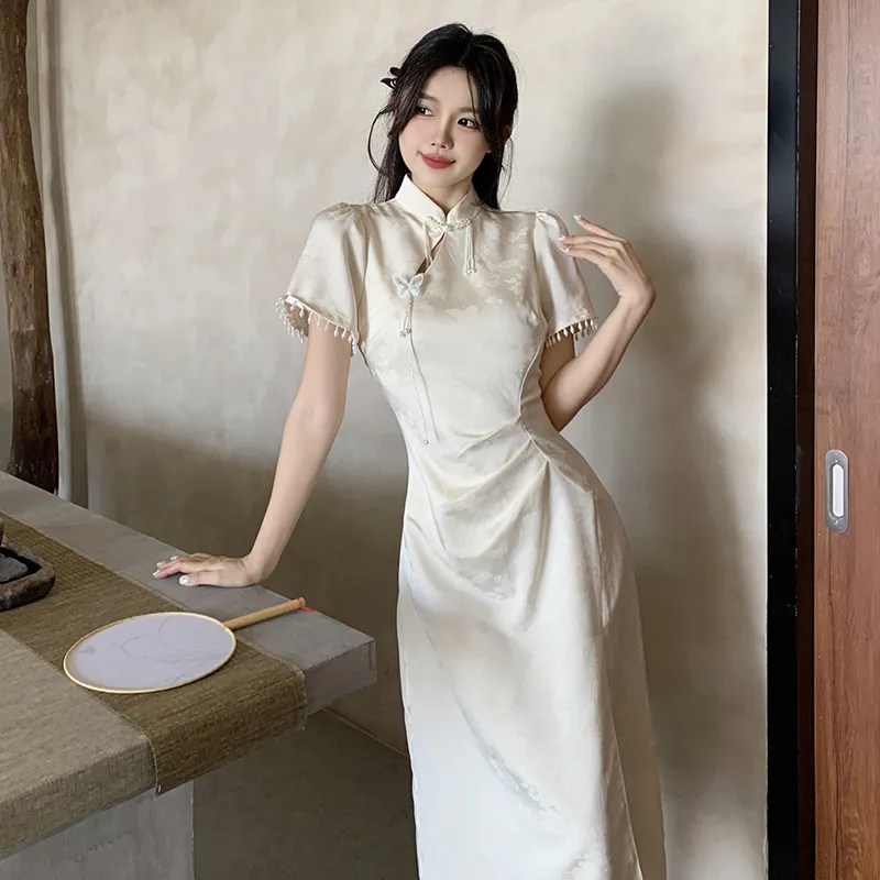 Mu Xiao Xin Short Sleeved Dress Women's Apricot-2