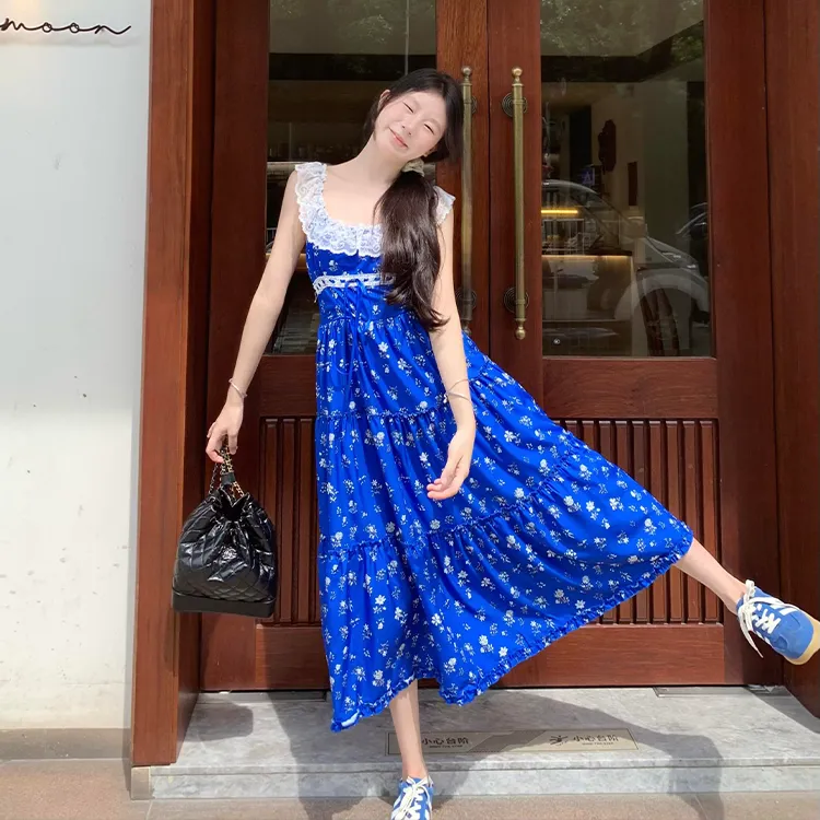 Mu Xiao Xin Slip Dresses Women's Blue-7