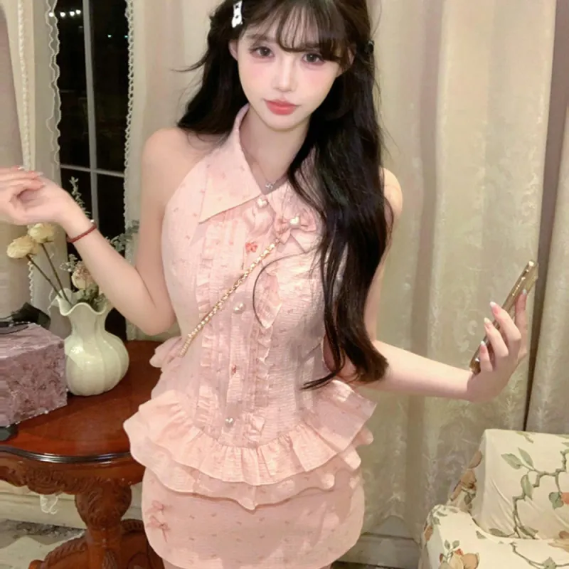 Mu Xiao Xin Skirt Set Women's Pink-5