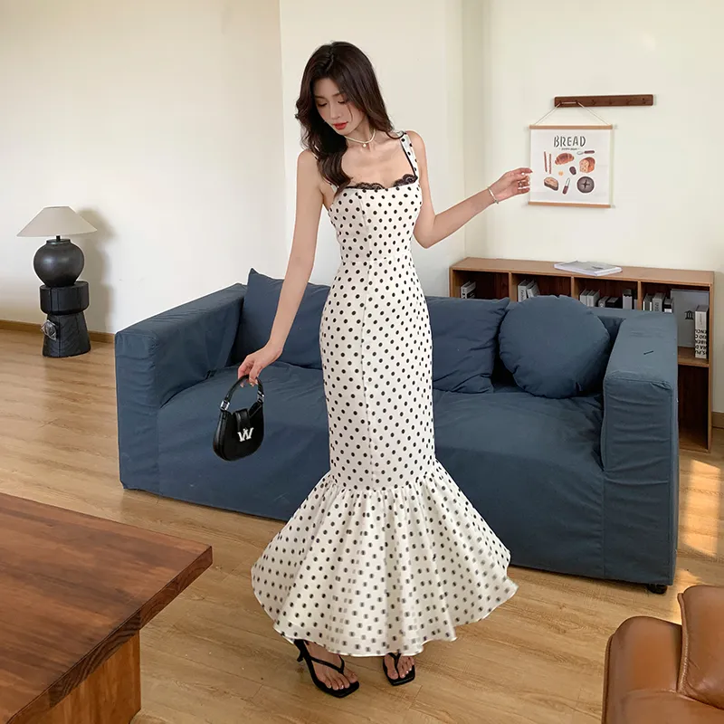 Mu Xiao Xin Slip Dresses Women's White Polka Dot-2