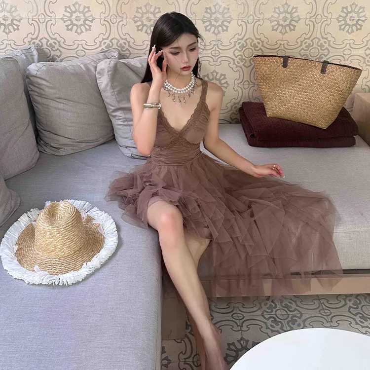 Mu Xiao Xin Slip Dresses Women's Coffee-6