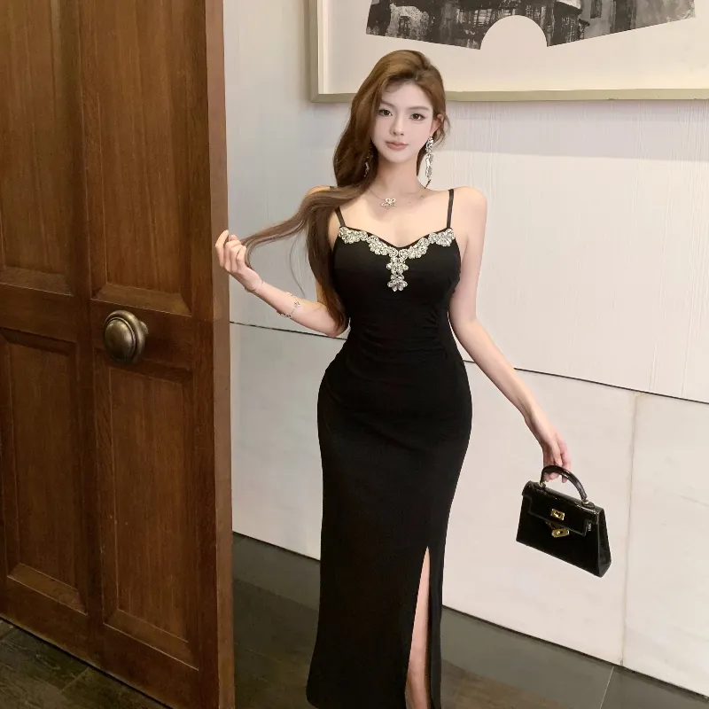 Mu Xiao Xin Slip Dresses Women's Black-1