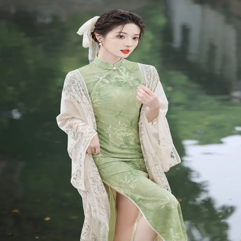 Mu Xiao Xin Cheongsams Women's Green Bamboo-3