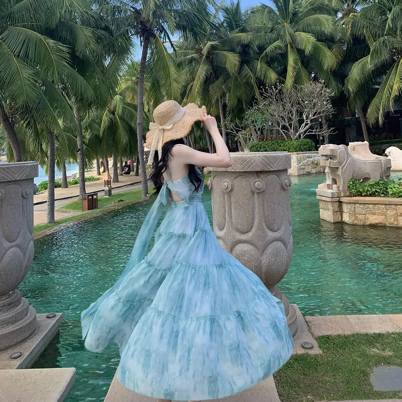 Mu Xiao Xin Slip Dresses Women's Turquoise-4