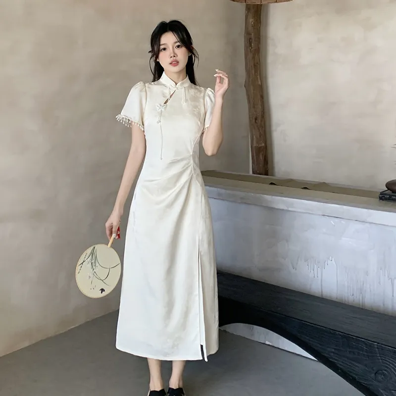 Mu Xiao Xin Short Sleeved Dress Women's Apricot-6