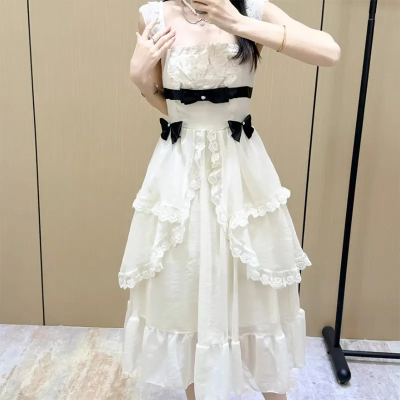 Mu Xiao Xin Sleeveless Dresses Women's White-4