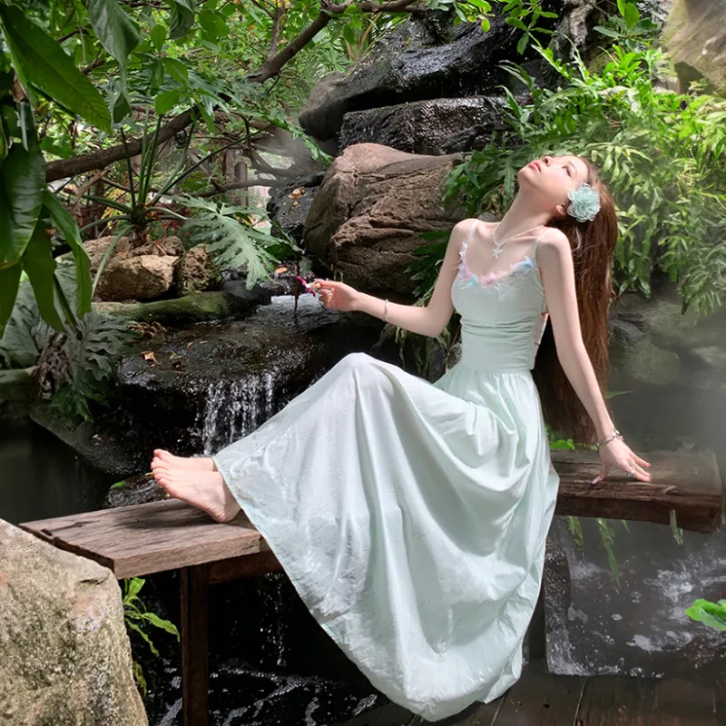 Mu Xiao Xin Slip Dresses Women's Mint Green-4