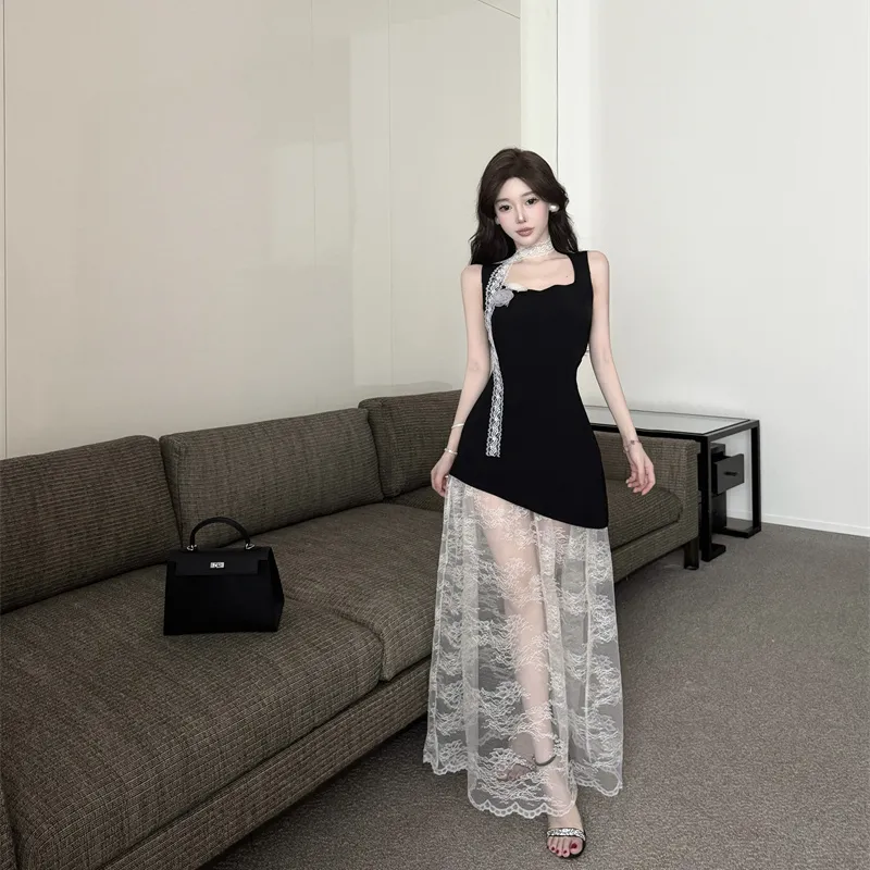 Mu Xiao Xin Slip Dresses Women's Black-5