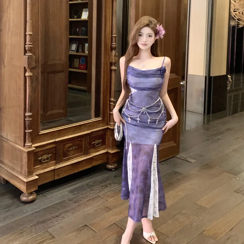 Mu Xiao Xin Slip Dresses Women's Purple-2
