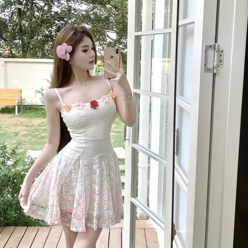 Mu Xiao Xin Slip Dresses Women's Pink Floral-2