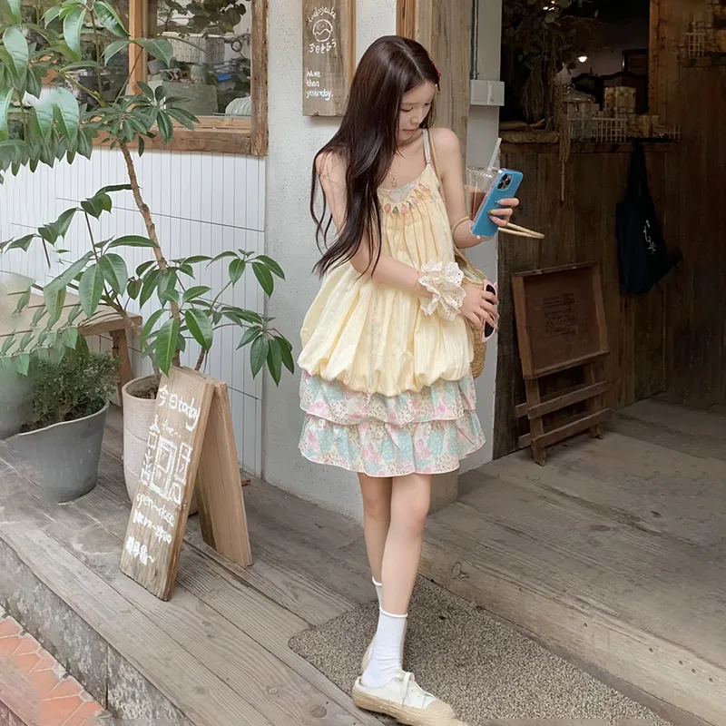 Mu Xiao Xin Slip Dresses Women's Yellow-4
