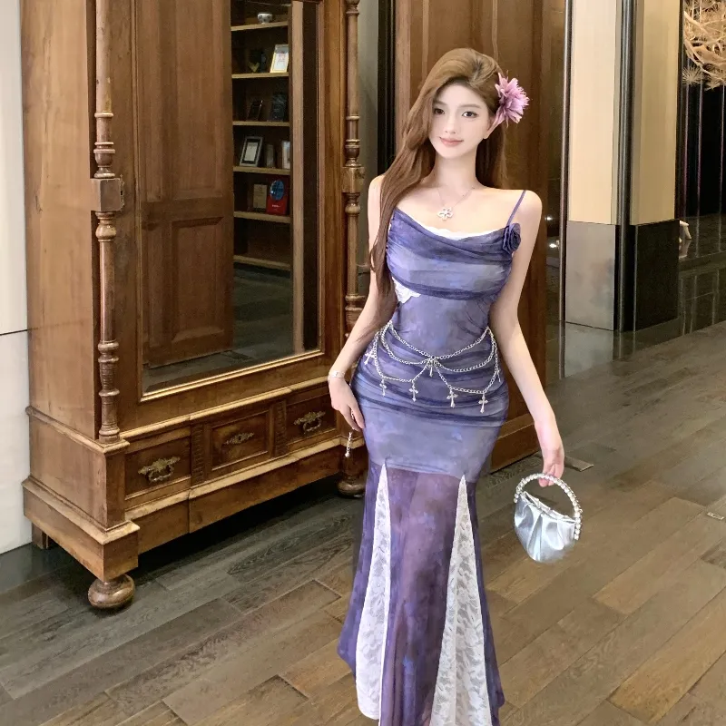 Mu Xiao Xin Slip Dresses Women's Purple-1