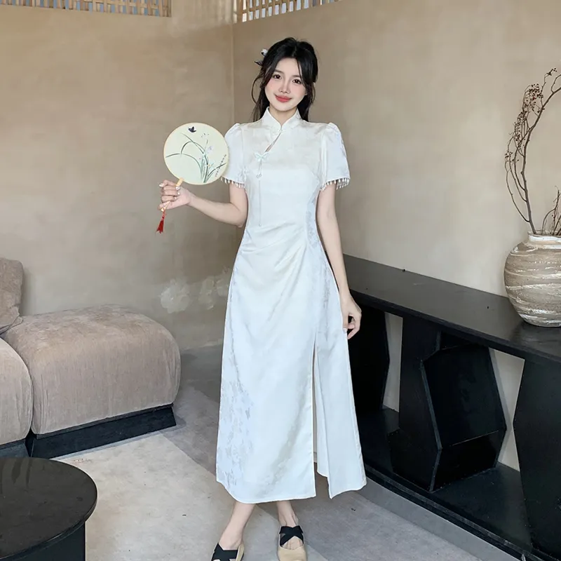 Mu Xiao Xin Short Sleeved Dress Women's Apricot-5