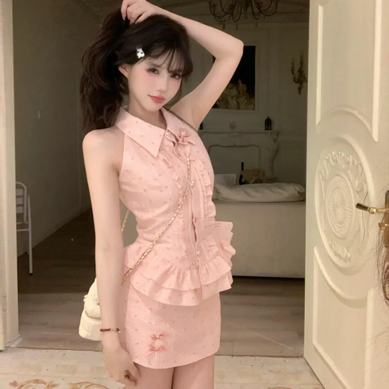 Mu Xiao Xin Skirt Set Women's Pink-2