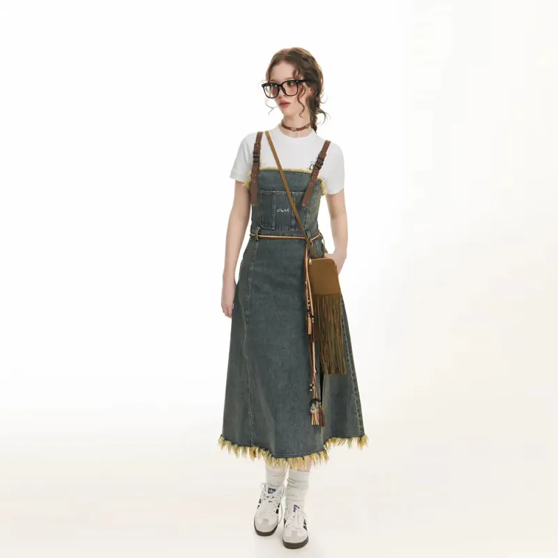 Mu Xiao Xin Slip Dresses Women's Blue With Waist Strap-2