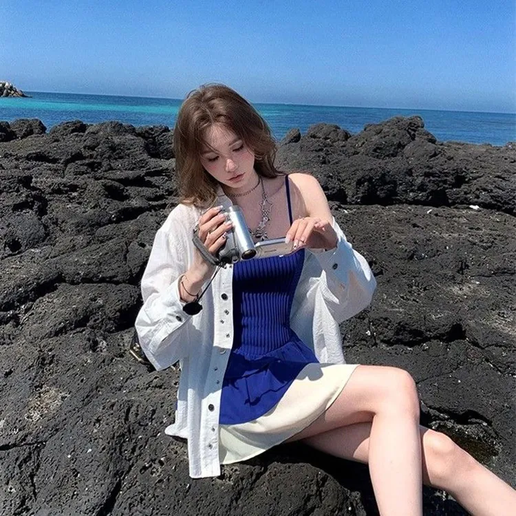Mu Xiao Xin Slip Dresses Women's Blue-4