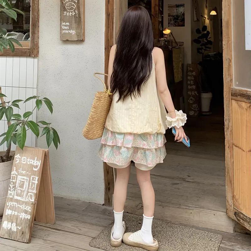 Mu Xiao Xin Slip Dress Women's Pink Green Floral-7