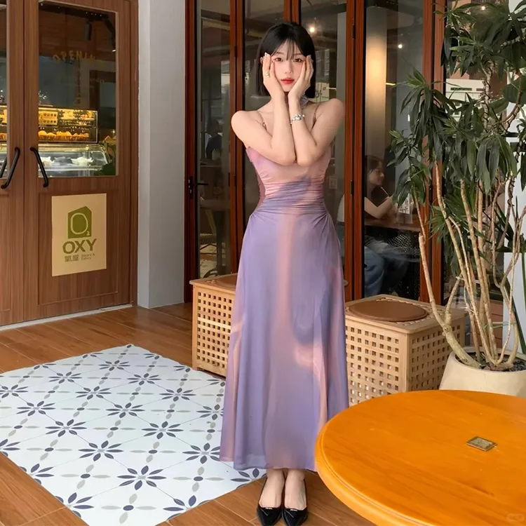 Mu Xiao Xin Slip Dresses Women's Purple-3