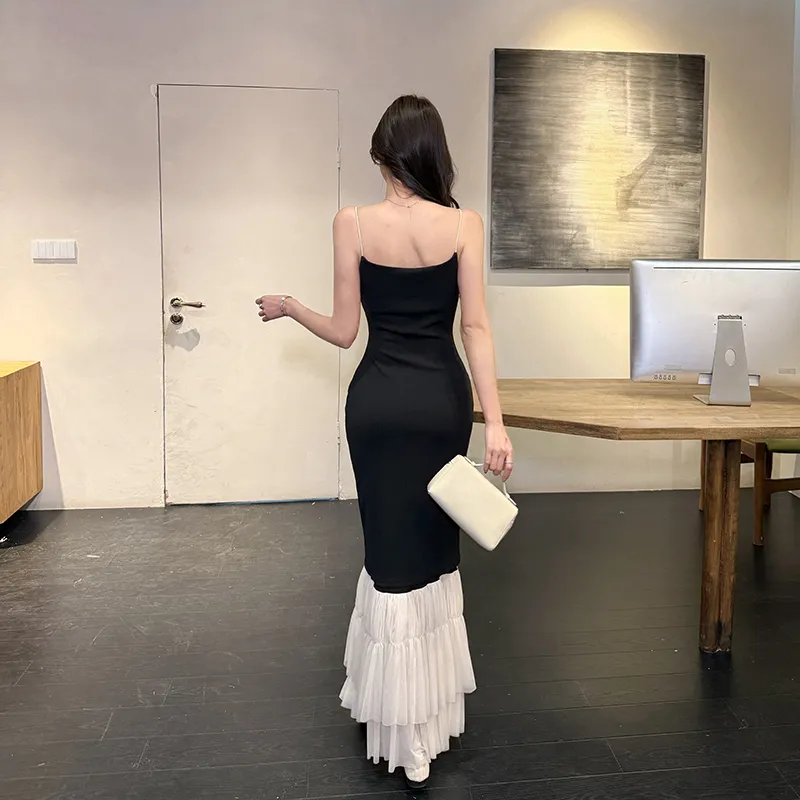 Mu Xiao Xin Slip Dresses Women's Black-1