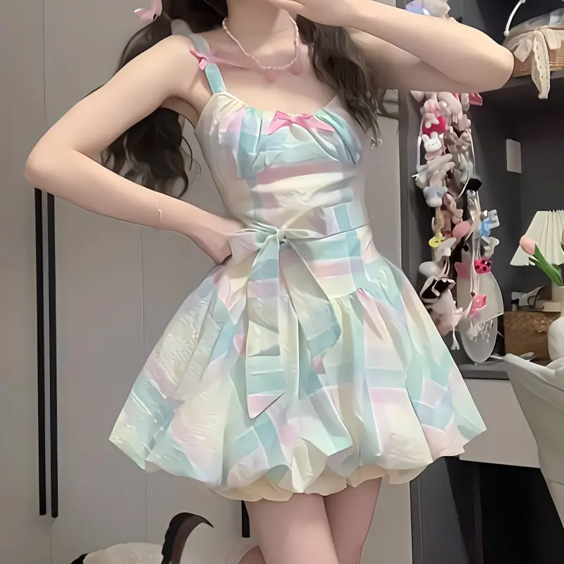 Mu Xiao Xin Slip Dresses Women's Plaid Camisole Dress-2
