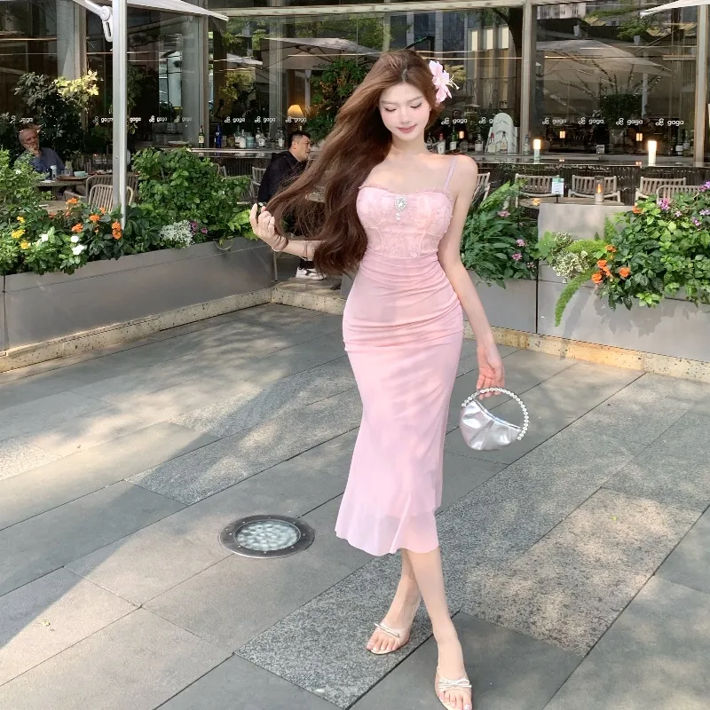 Mu Xiao Xin Slip Dresses Women's Pink-2