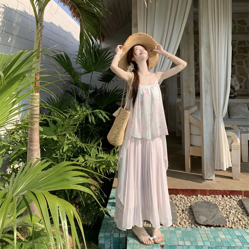 Mu Xiao Xin Slip Dresses Women's Rock Sugar Powder-5