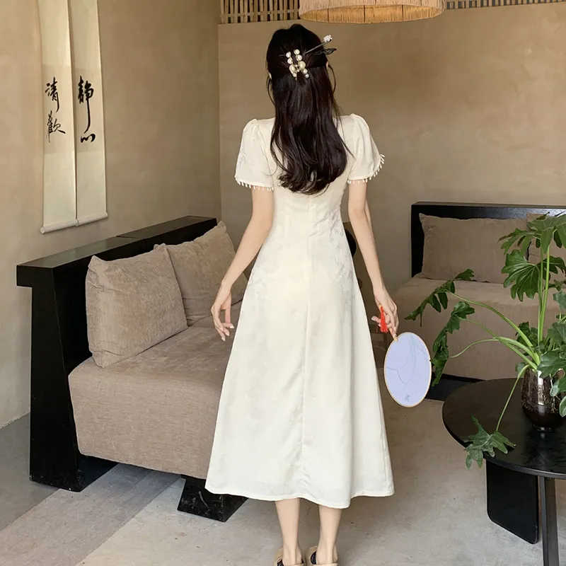 Mu Xiao Xin Short Sleeved Dress Women's Apricot-4