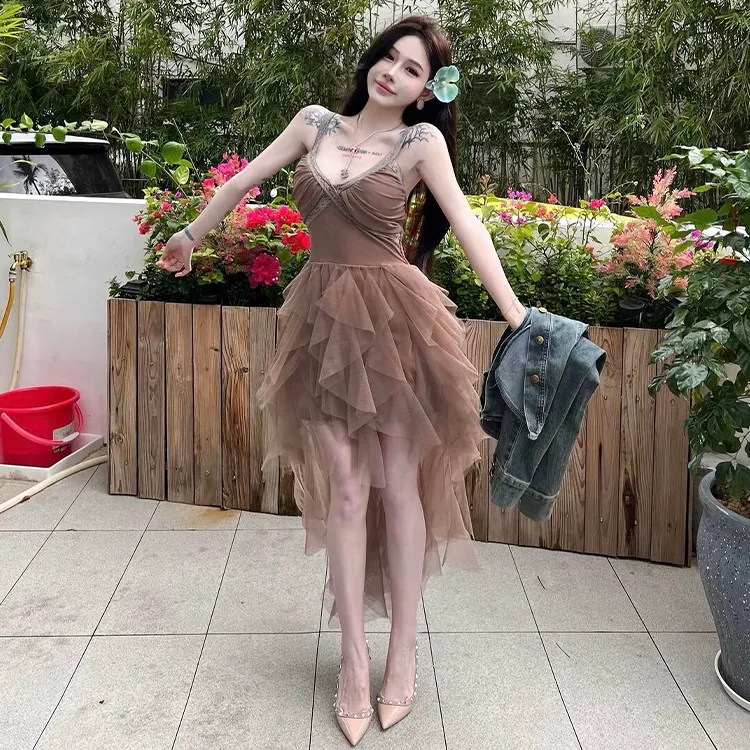 Mu Xiao Xin Slip Dresses Women's Coffee-2