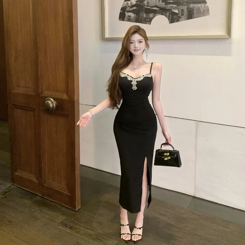 Mu Xiao Xin Slip Dresses Women's Black-3