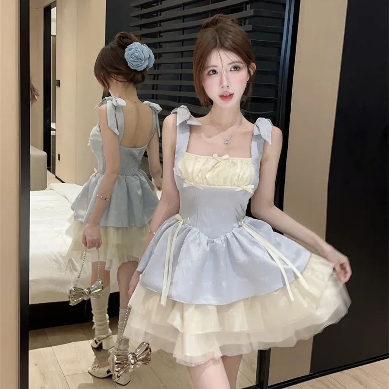 Mu Xiao Xin Slip Dresses Women's Blue-5