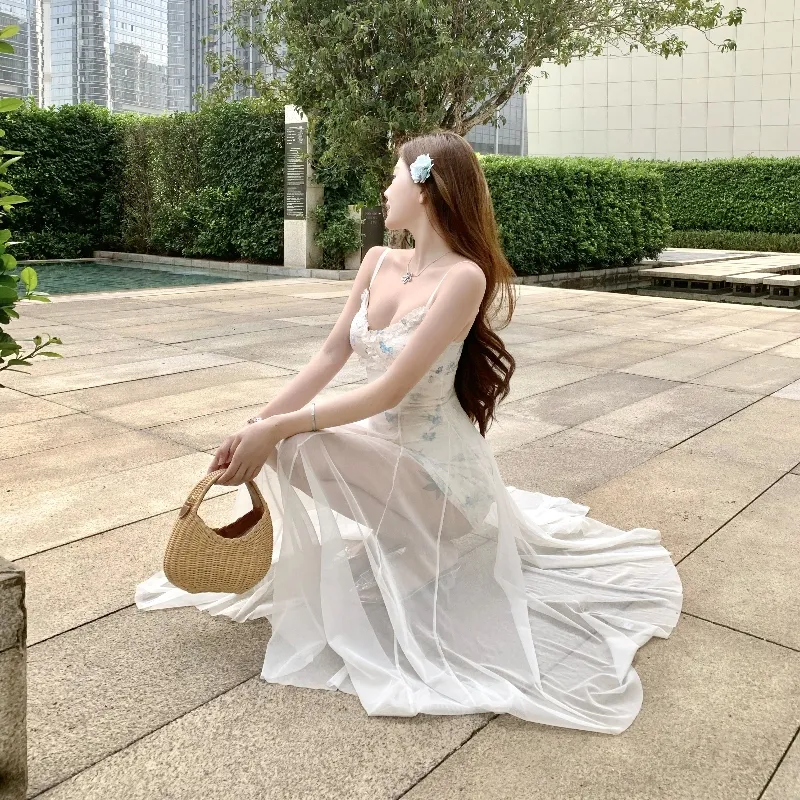 Mu Xiao Xin Slip Dresses Women's White-5