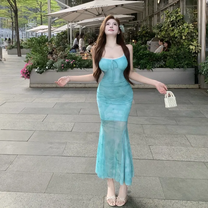 Mu Xiao Xin Slip Dresses Women's Green-3