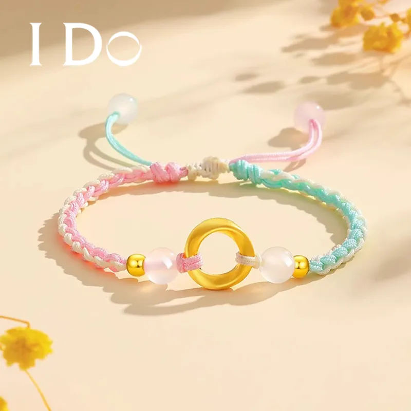 I Do Wish 5D Hard Gold Mobius Loop, Peaceful Buckle Solid Gold Fixed Price Woven Colored Rope Bracelet Unisex-1
