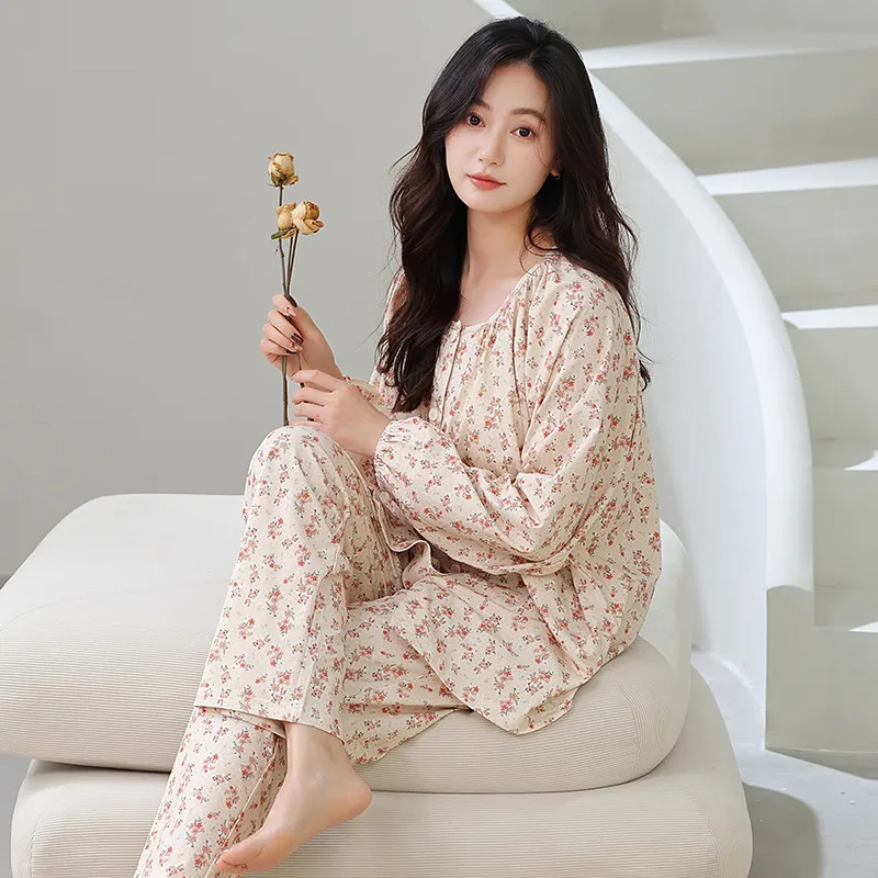 Cotton Gene Pajama Set Women's Beige Yellow-2