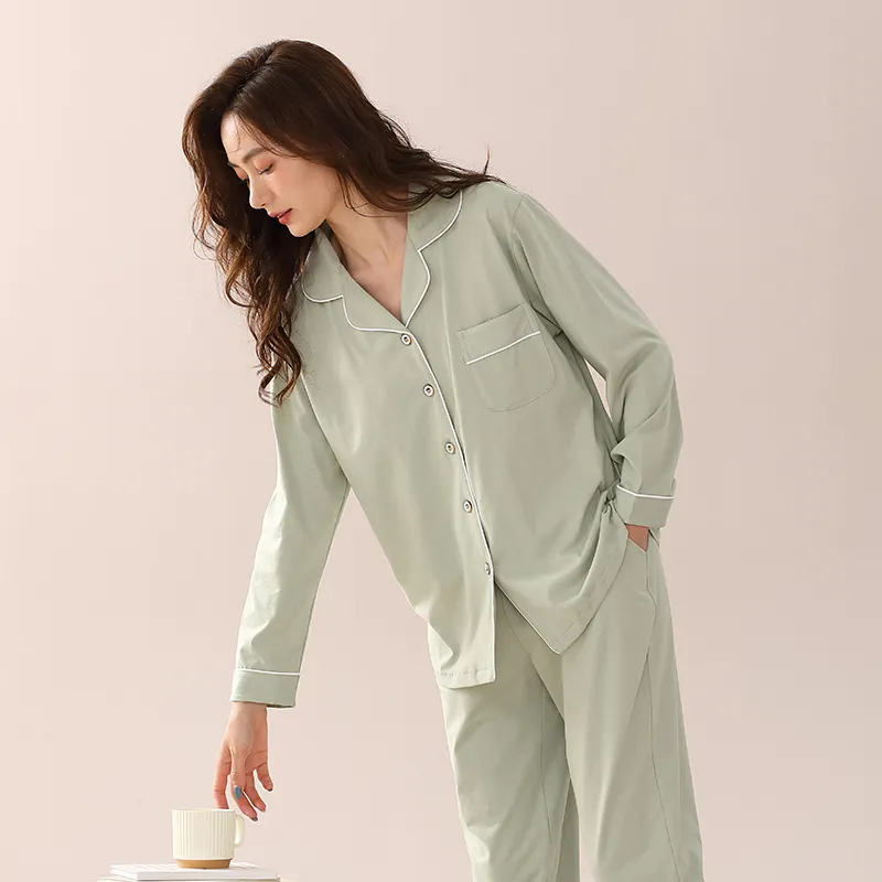 Cotton Gene Pajama Set Women's Vanilla Green-1
