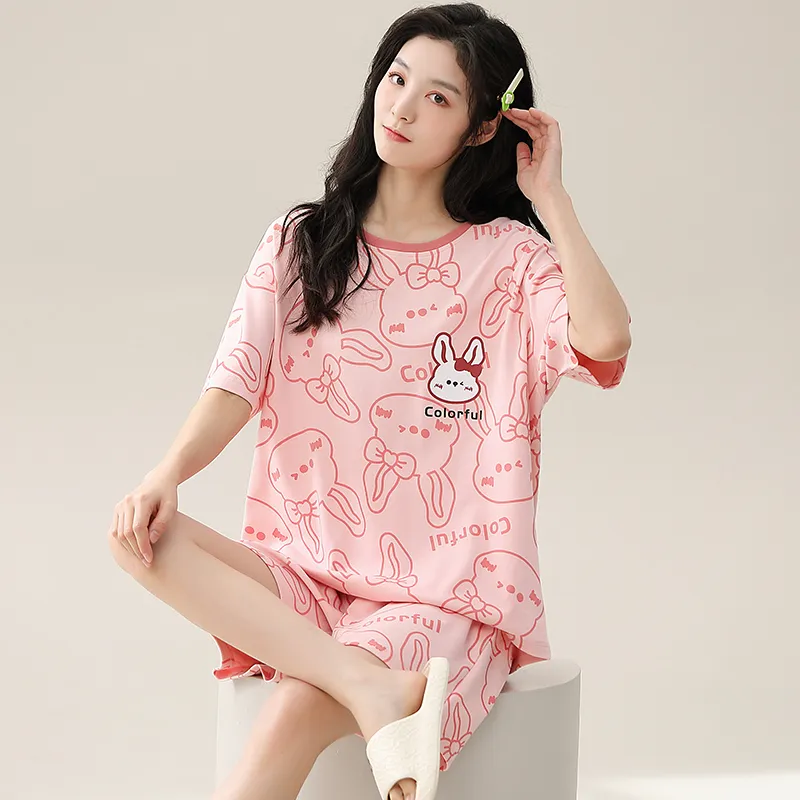 Cotton Gene Pajama Set Women's Pink-3