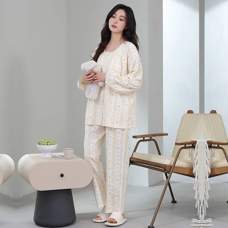 Cotton Gene Pajama Set Women's Ecru-3