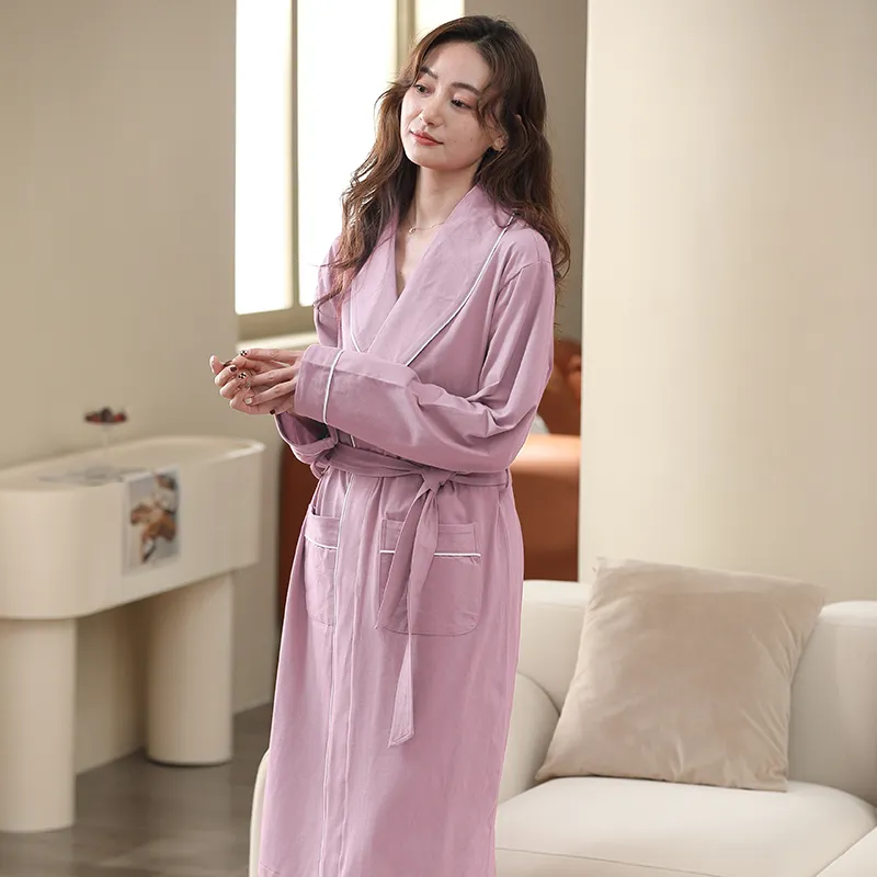 Cotton Gene Bath Robes Women's Light Purple-1