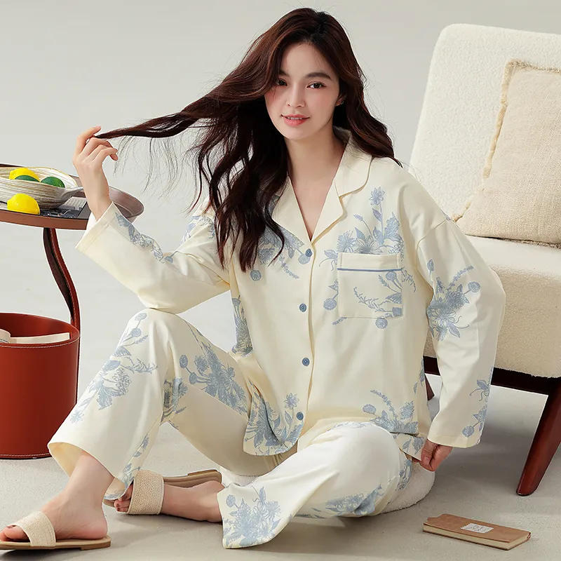 Cotton Gene Pajama Set Women's White-4