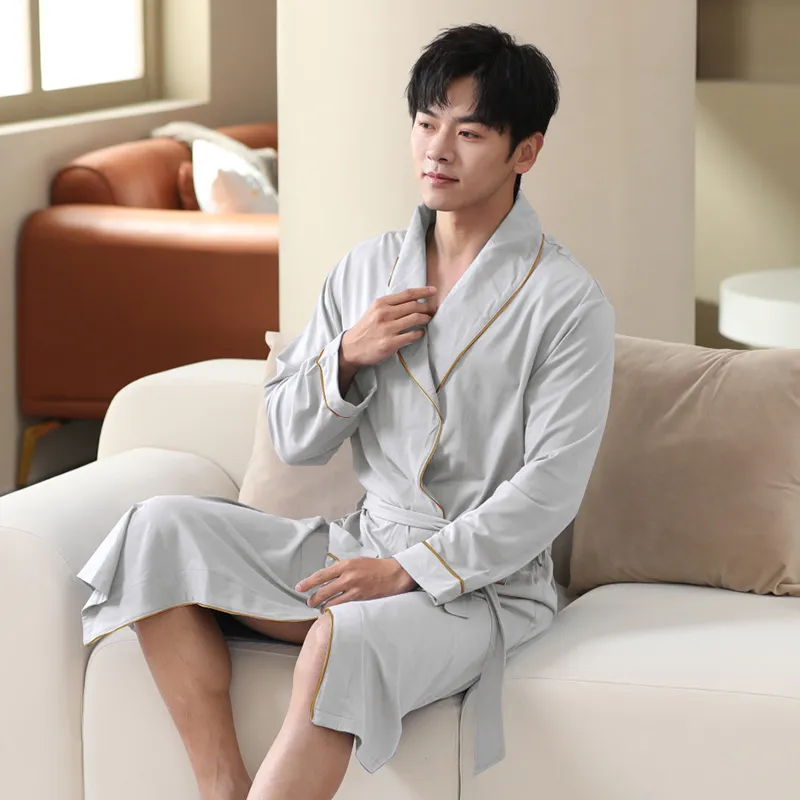 Cotton Gene Pajama Robe Men's Light Gray-1