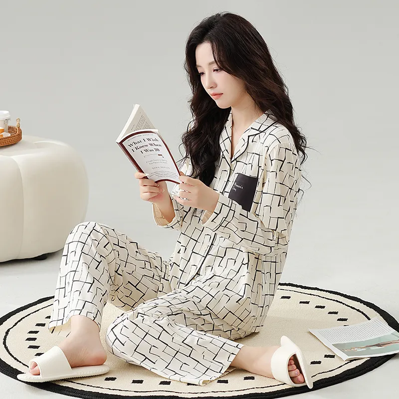 Cotton Gene Pajama Set Women's White-2