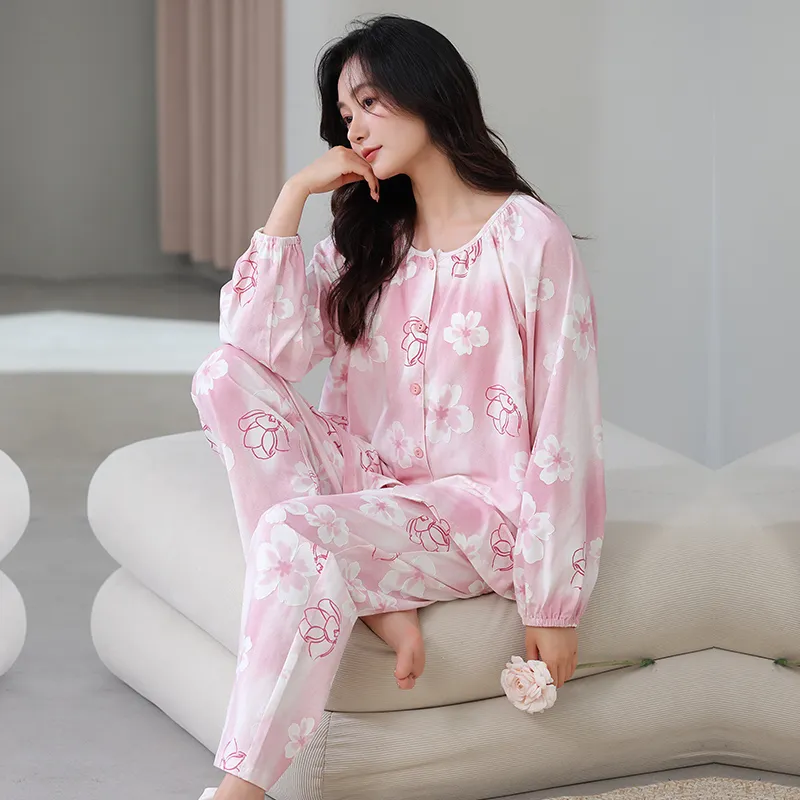 Cotton Gene Pajama Set Women's Pink-4